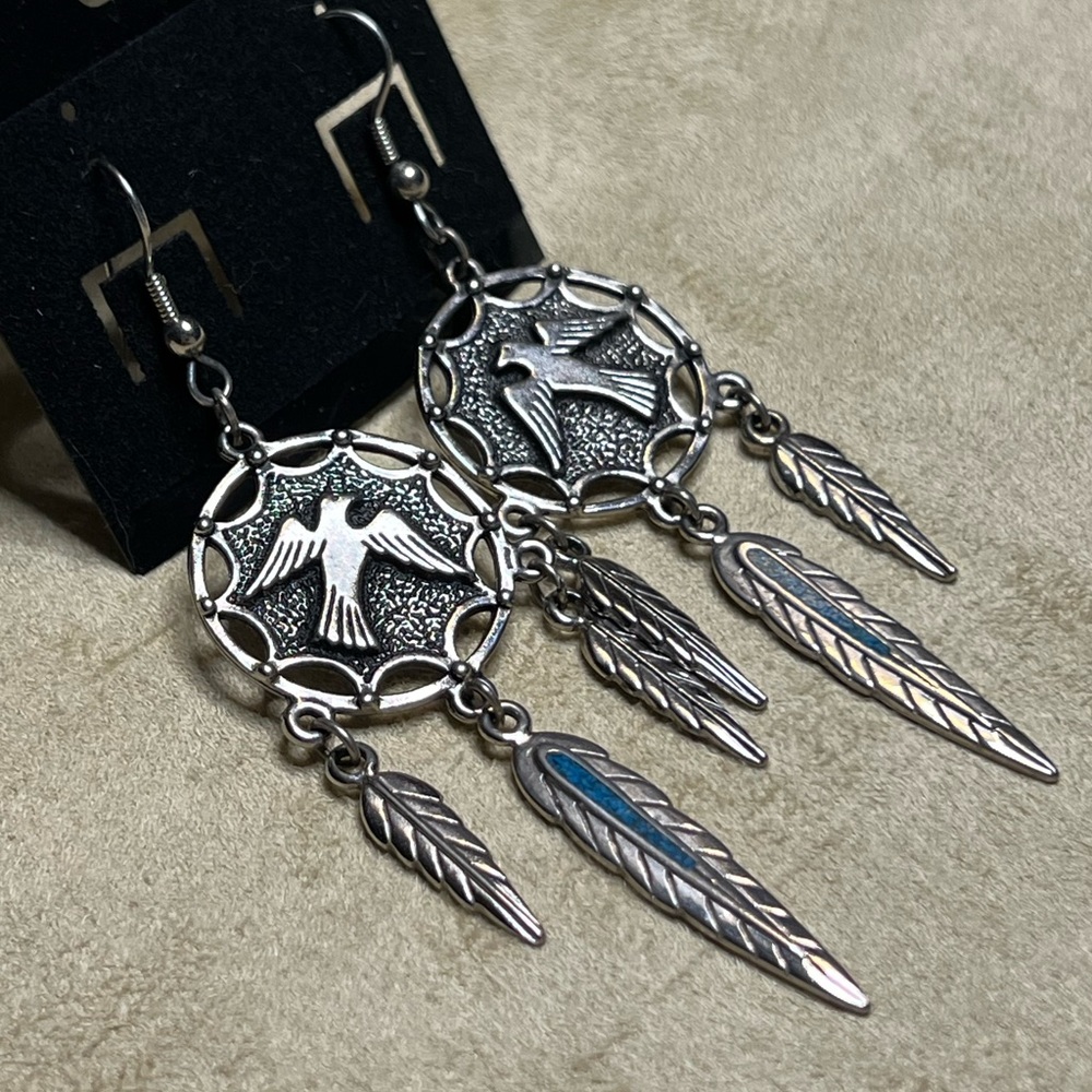 Bird with feathers earrings
